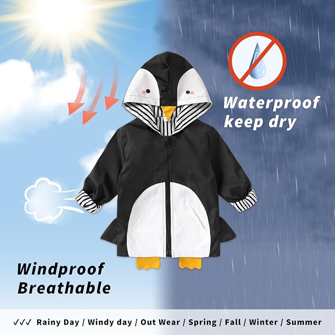 YOUNGER TREE Toddler Baby Boy Girl Duck Raincoat Cute Cartoon Hoodie Zipper - Image 2