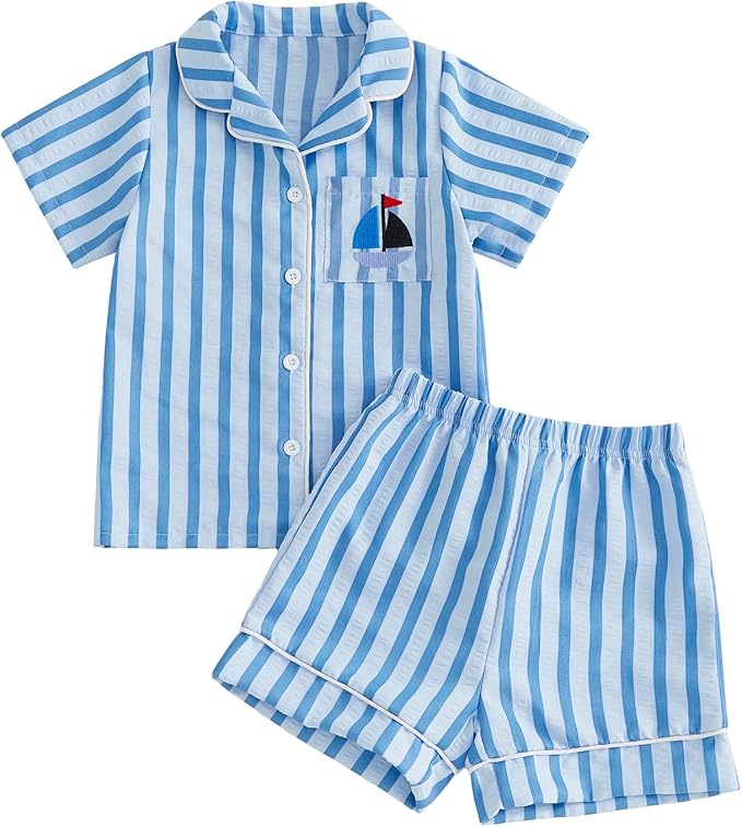 Kuriozud Kids Toddler Boy Pajamas Summer Shirt Top and Shorts Set by Kuriozud