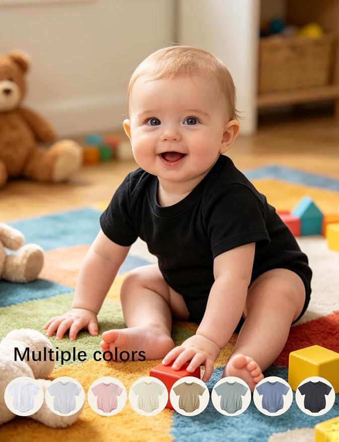 Baby Bubble Onesie Romper 100% Organic Cotton Clothes Short Sleeve Summer Solid - Image 6