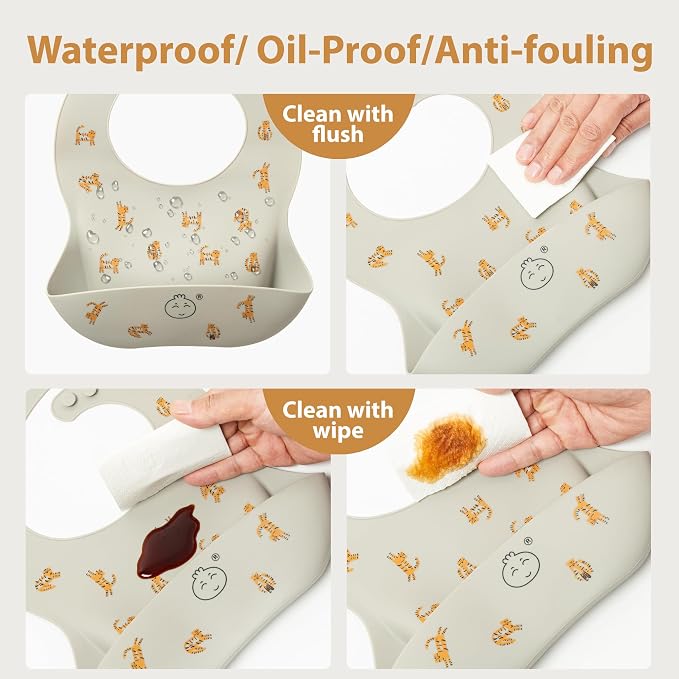 Little Dimsum Silicone Baby Feeding Bibs Easily Adjustable and Wipe Clean Soft - Image 3