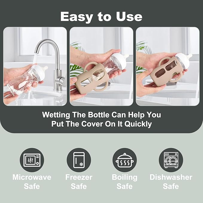 3PCS Philips Avent Glass Bottle Silicone Sleeves with Handles, Compatible with Philips Avent Glass Bottles 4 oz, Suitable for Avent Baby Bottles 4 oz, and Easy to Clean