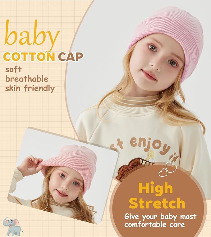 100% Cotton Baby Beanie Toddler Boys Girls Kids Winter Hat Knit Winter Warm Cap - Image 4