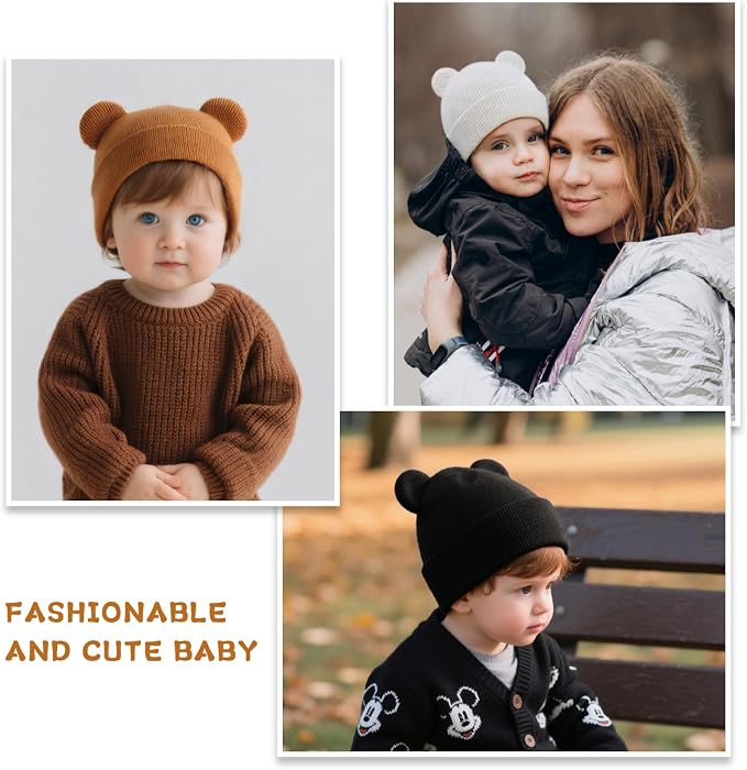 Baby Winter Beanie Hat, Kids Cute Bear Ears Soft Knit Beanie - Image 6