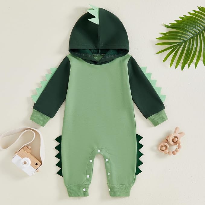 Newborn Baby Boys Rompers Hoodies Dinosaur Cartoon Infant Baby Toddler Onesie - Image 2