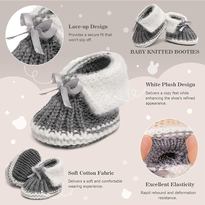 Meckior Baby Booties Newborn First Walkers Cozy Shoes Warm Hand Crochet Knit - Image 6