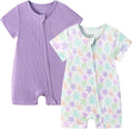 Bafeicao Baby Girl 2 Pack Bamboo Viscose Sleeper Romper | Short Sleeve by Bafeicao