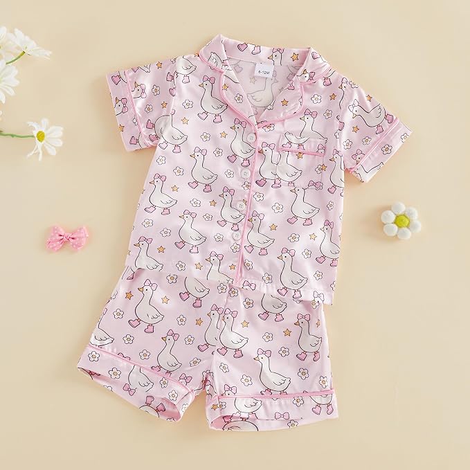Kuriozud Toddler Baby Girl Pajamas Set Summer Floral Short Sleeve Button Down - Image 6