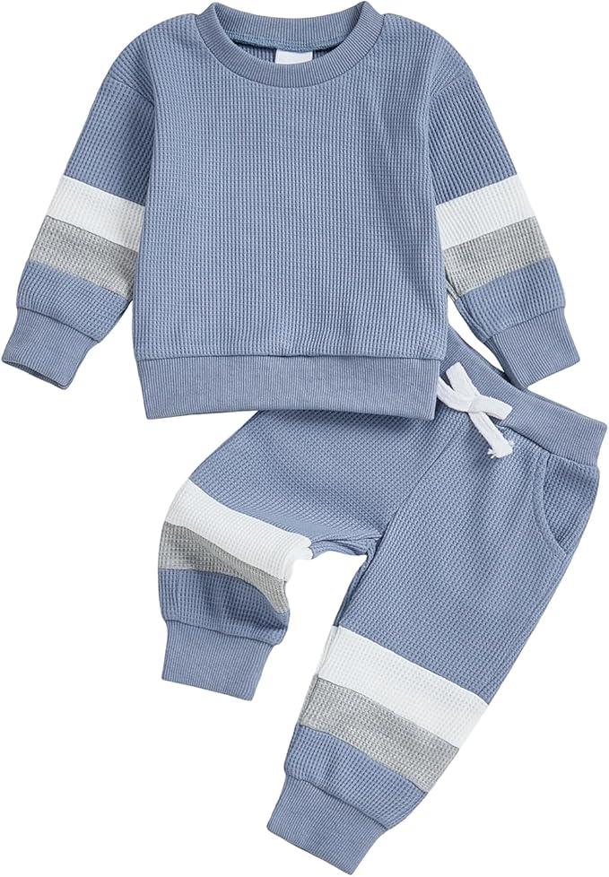 Kuriozud Toddler Baby Boy Fall Winter Clothes Long Sleeve Crewneck Pullover Sweatshirt Jogger Pants Set 2 Piece Outfit