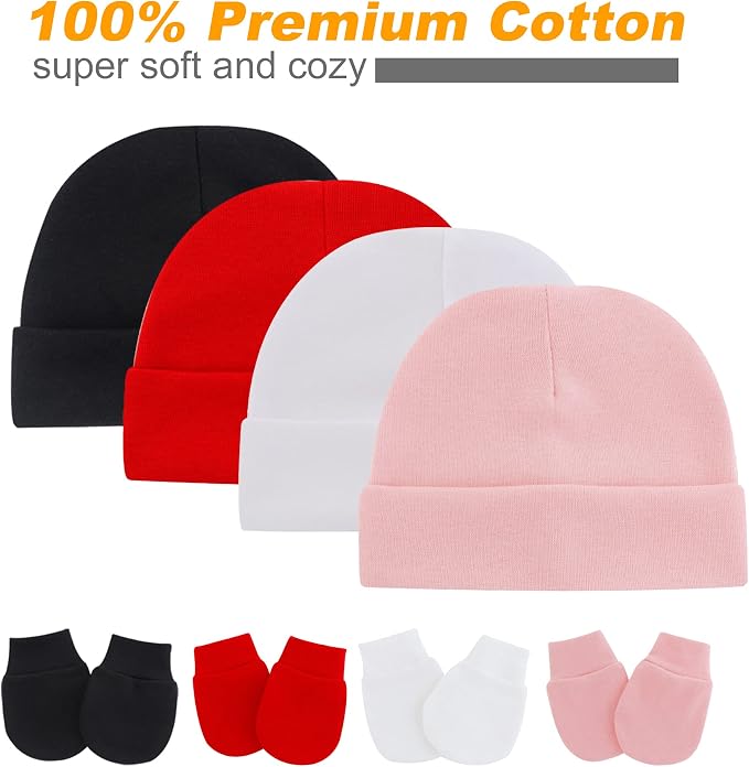 UTTPLL Newborn Hats Mittens Set Toddler Girls Boys Cotton Nursery Hospital - Image 2