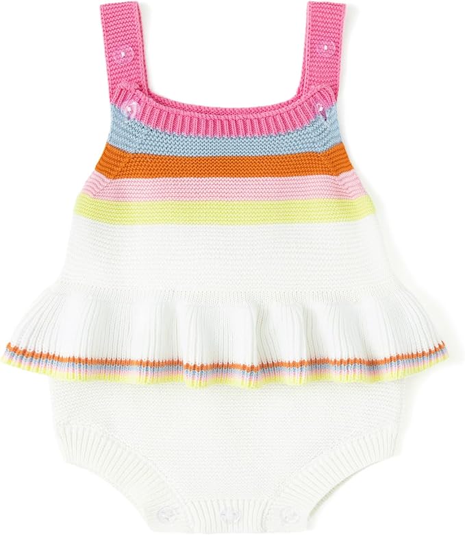 Simplee kids Baby Girl Romper, Sleeveless Pompoms Square Neck | Soft Breathable - Image 2