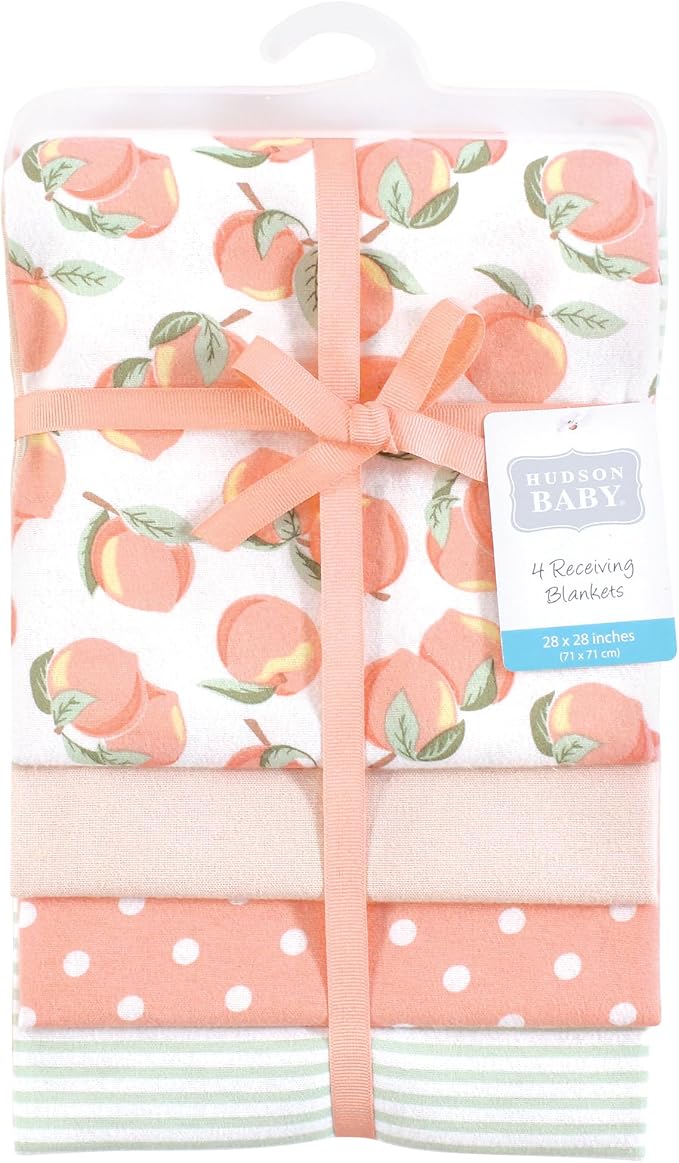 Hudson Baby Unisex Baby Cotton Flannel Receiving Blankets, Sweet Peach - Image 2