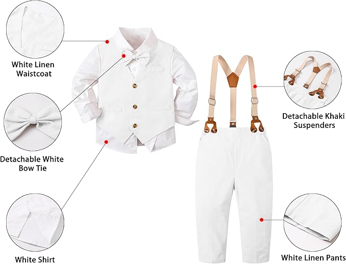 SANGTREE Boys Cotton Linen Suit Formal Set Baby Clothes Boy Gentleman Wedding Ring Bearer Outfits, 3 Months - 9 Years
