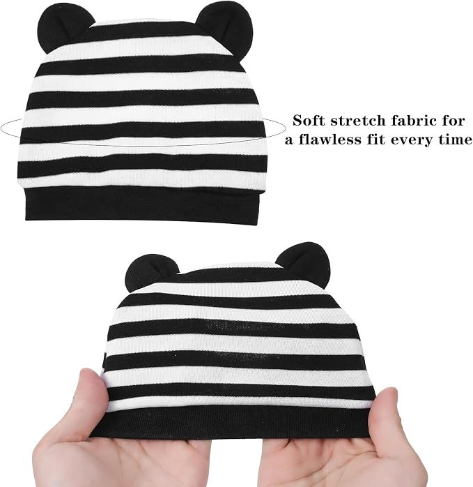 6 Pcs Baby Newborn Bear Ears Hats, Newborn Toddler Soft Beanie Hat - Image 2