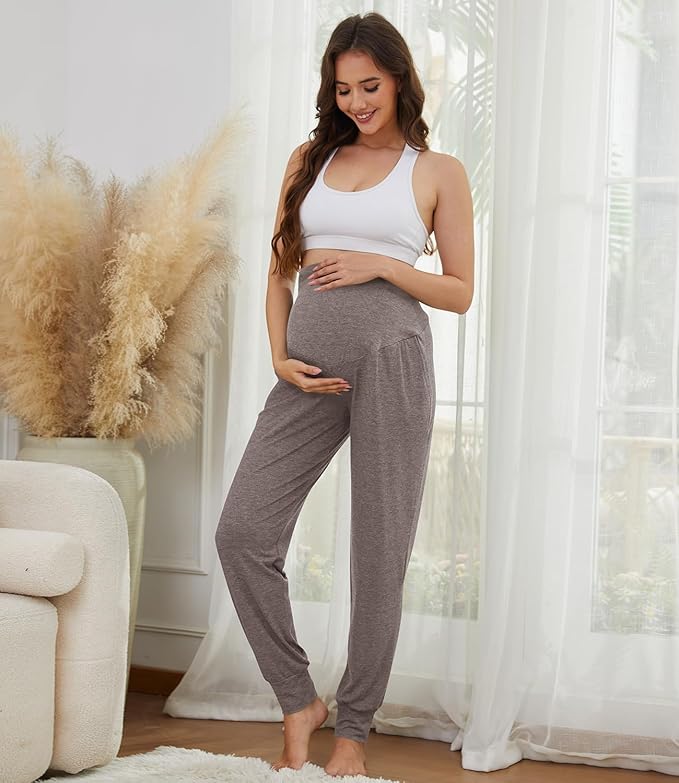 3 Pack Women's Maternity Sweatpants Over The Belly Pregnancy Jogger Pants Stretchy Maternity Pants with Pockets