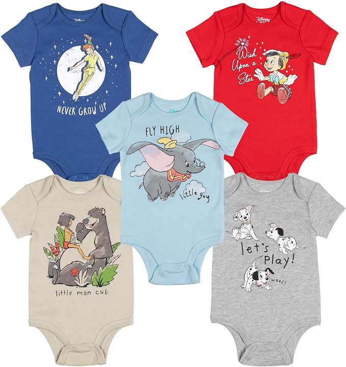 Disney Baby 5-Pack Short Sleeve Bodysuits Newborn to Infant by Disney