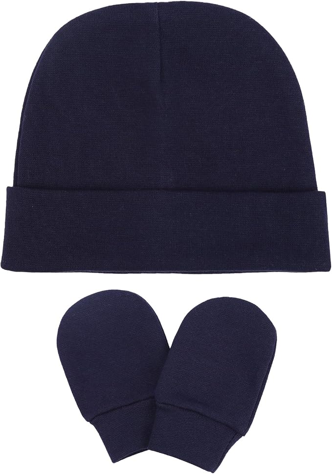 BQUBO Baby Hats and Mittens Infant Cotton Beanie Gloves No Scratch Set Newborn - Image 7