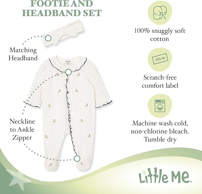 Little Me Clothes for Baby Girls 100% Cotton 2Pc Zipper Closure Footie and - Image 3
