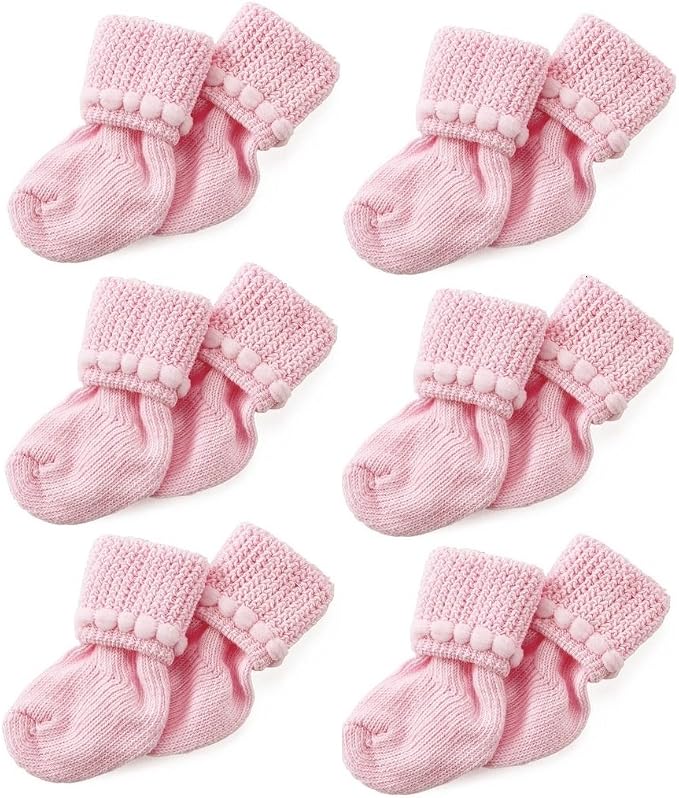 Nurses Choice 6 Pairs Stay-On Baby Socks, Soft Bubble Cuff Cotton Booties 0–3 by NursesChoice