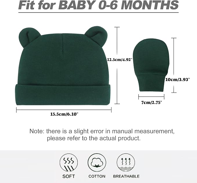 UTTPLL Newborn Hats Mittens Set Toddler Girls Boys Cotton Nursery Hospital - Image 6