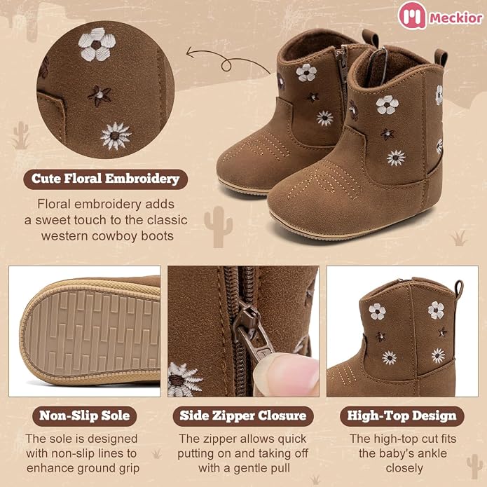Meckior Baby Girls Cowboy Tassel Boots Side Zipper Moccasins Soft Bottom - Image 4