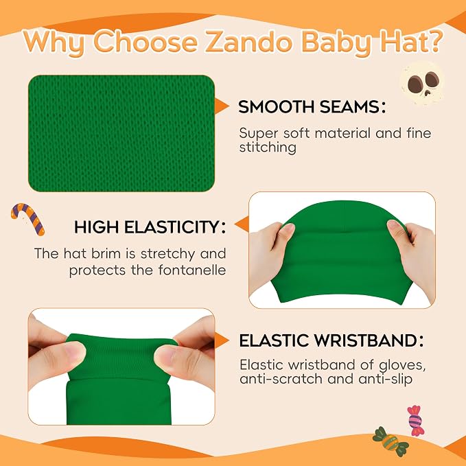 Zando Anti-Scratch Baby Hats Mittens Warm Newborn Infant Boys Girls 0-6M | - Image 3