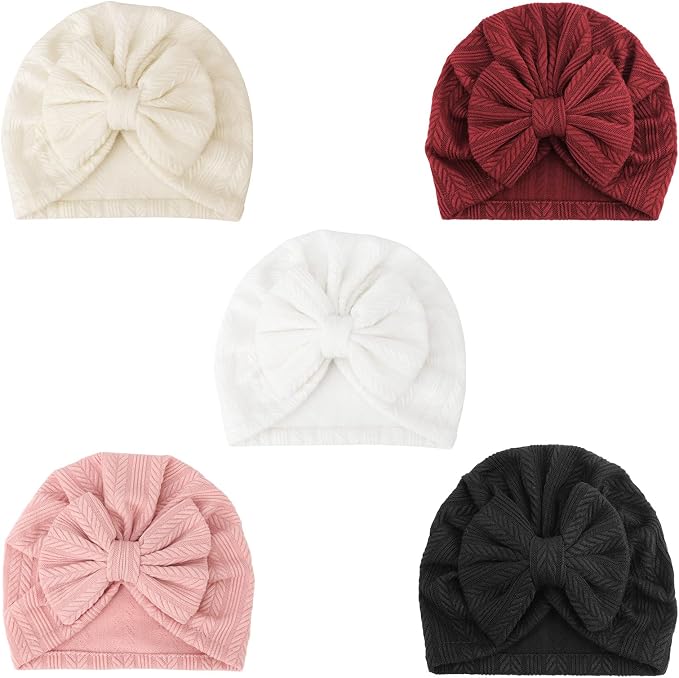 DRESHOW BQUBO 5 Pieces Newborn Baby Turban Hats Bow Baby Infant Beanie by DRESHOW