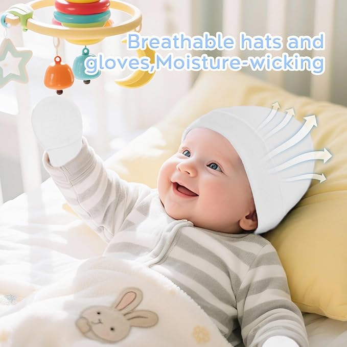 Zando Anti-Scratch Baby Hats Mittens Warm Newborn Infant Boys Girls 0-6M | - Image 4