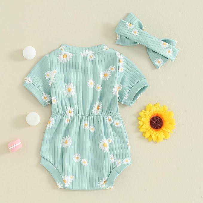 FOCUSNORM Baby Girl Summer Clothes Ribbed Short Sleeve Romper Solid Color - Image 4
