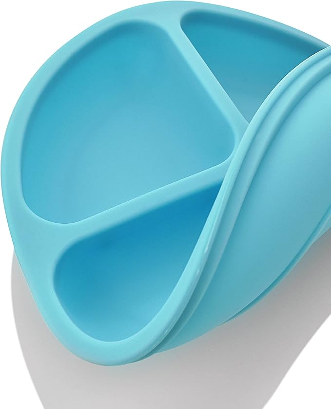 PandaEar Divided Unbreakable Silicone Baby and Toddler Plates - 3 Pack - Non-Slip - Dishwasher and Microwave Safe - Silicone (Blue Green Yellow)