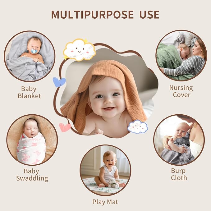 Muslin Swaddle Blankets for Newborn, 2 Pack Breathable Soft Receiving Blanket - Image 7