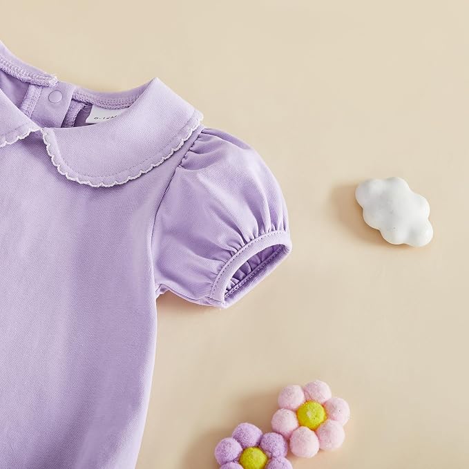 Baby Boy Girl Bubble Romper Short Sleeve Collar Summer Bodysuit - Image 5