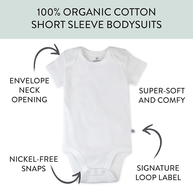 HonestBaby 5-pack Short Sleeve Bodysuits One-piece 100% Organic Cotton - Image 2