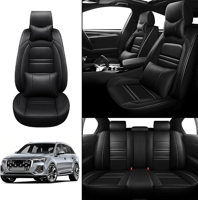 Car Seat Covers for Audi q7 2017-2025 | 5-Seats Seat Covers, Waterproof Seat Protectors, Automotive Seat Covers (Full Set with Pillow,Black)