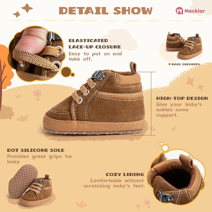 Meckior Toddler Baby Boys Girls High Tops Ankle Sneakers Soft Anti-Slip Sole PU - Image 5