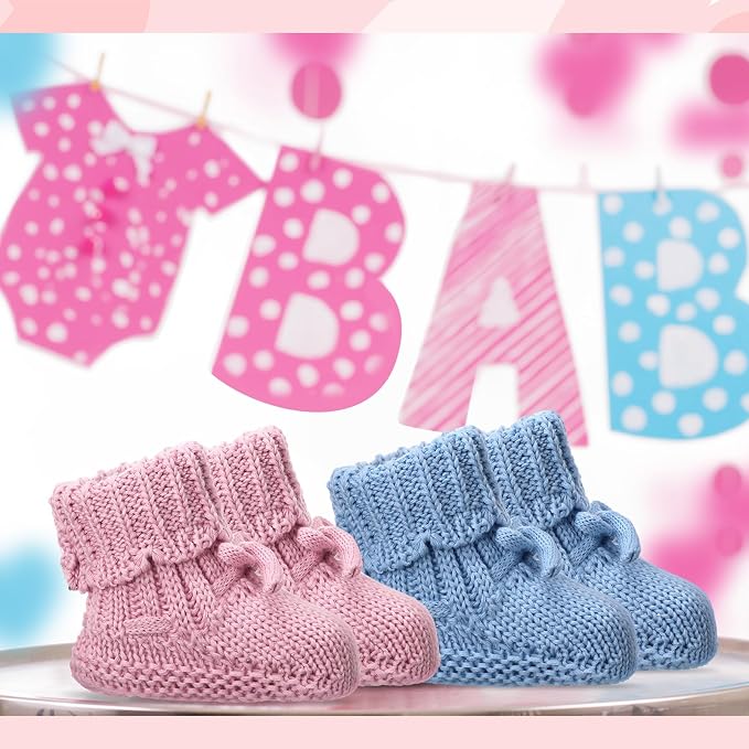 Evervibe 3 Pair Knitted Baby Booties | 100% Cotton, 0-6 Months Newborn - Image 4