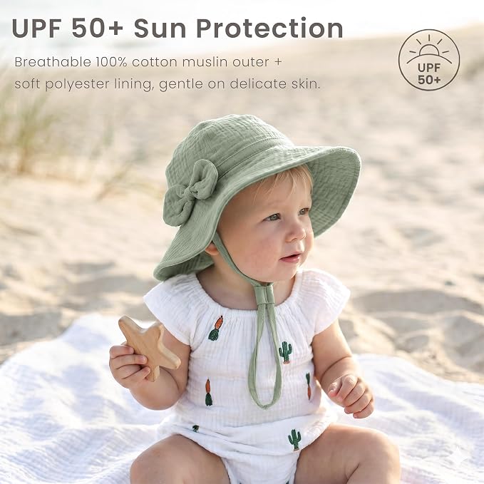 Konssy 2-Pack Muslin Baby Sun Hats - Image 2