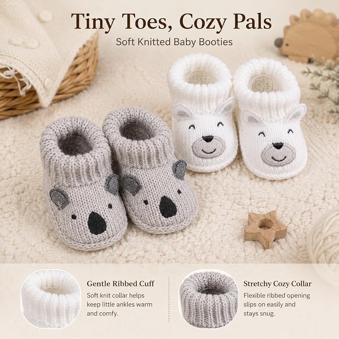 2 Pairs Baby Booties Newborn First Walkers Cozy Shoes Warm Knit Soft Booties - Image 6