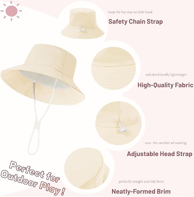 Baby Boy Sun Hat Toddler Bucket Beach Hat Girl UPF 50+ Cotton Linen - Image 3