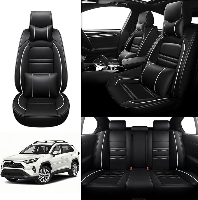Car Seat Covers for Toyota rav4 2000-2025 | 5-Seats Seat Covers, Waterproof Seat Protectors, Automotive Seat Covers (Full Set with Pillow,Black)