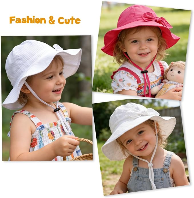 Baby Girl Sun Hat with UPF 50+ Outdoor Adjustable Beach Hat with Wide Brim - Image 7