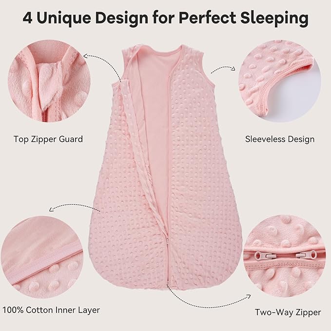 Fleece Baby Sleep Sack 12-18 Months with Plush Dots 1.5 Tog Baby Wearable Blanket with 2-Way Zipper Warm Sleeping Sack for Toddler Infant - Large, Pink