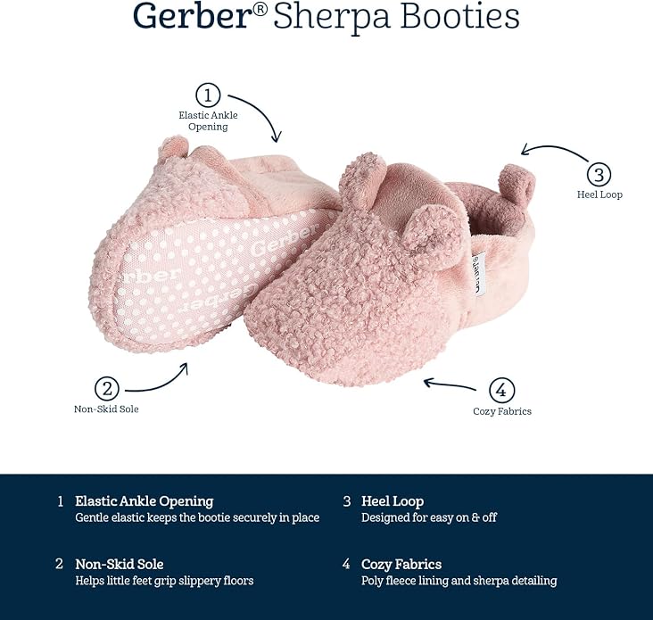 Gerber Baby Girls Fleece Lined Non Skid Soft Slipper Booties - Image 5