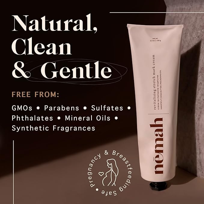 Nemah - Stretch Mark Cream for Pregnancy - Pregnancy Stretch Mark Prevention & Reduction, Postpartum Stretch Mark Cream with Vanistryl, Shea Butter, & Macadamia Oil - Vegan & Cruelty-Free - 3.5 oz.