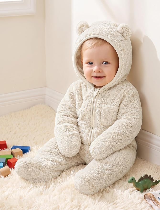Jecson Baby Snowsuit Newborn Bear Hooded Fleece Outfit Baby Clothes 0M-12M - Image 2