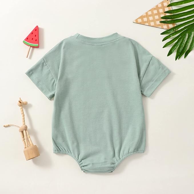 Baby Boy Girl Bubble Romper Infant Plain Oversize T-shirt Bodysuit - Image 5