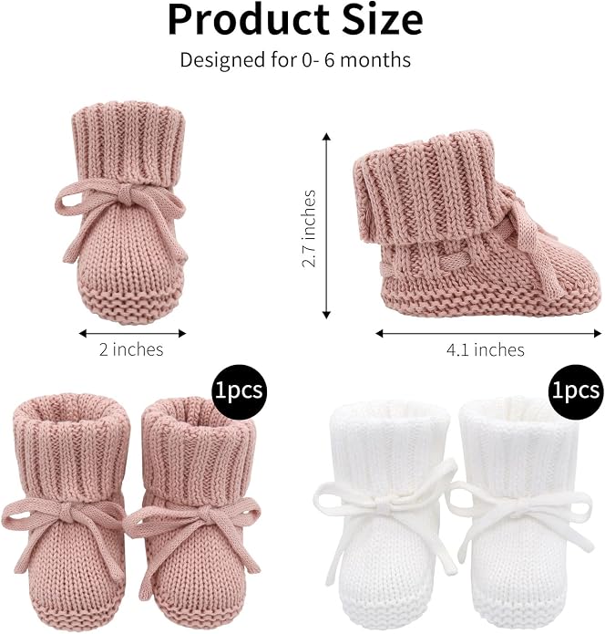 LifeTree Baby Knit Booties-2 Pairs, Cozy Cotton Handmade Crochet Baby Shoes - Image 3