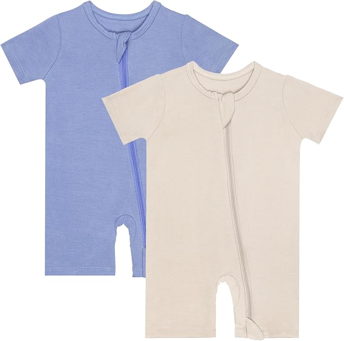 GUISBY Baby Rayon of Bamboo Short Sleeve Footless Zipper Romper 2 Pack | Soft - Image 2