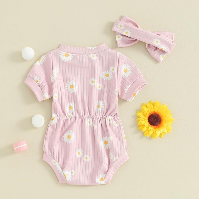 FOCUSNORM Baby Girl Summer Clothes Ribbed Short Sleeve Romper Solid Color - Image 4