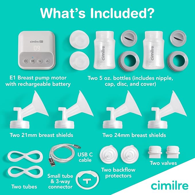 E1 Portable Breast Pump & Breast Milk Storage Bags Bundle – Compact Double Electric Pump with 120 Leak-Proof 7oz Bags for On-The-Go Pumping & Milk Storage