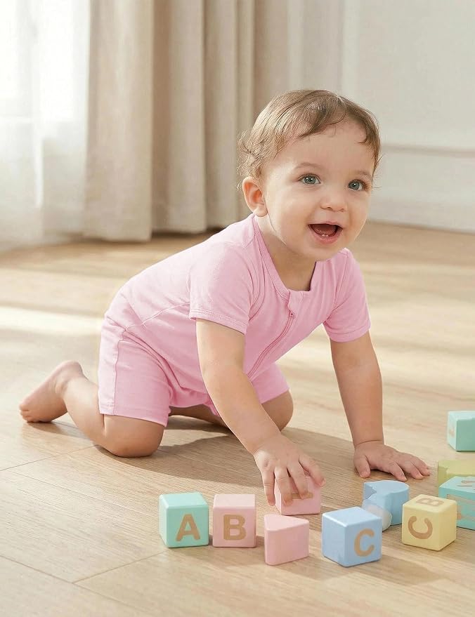 Jimonda Baby Romper Short Sleeve 2-Way Zipper Pajamas Cotton | 2-Pack, One Piece - Image 3